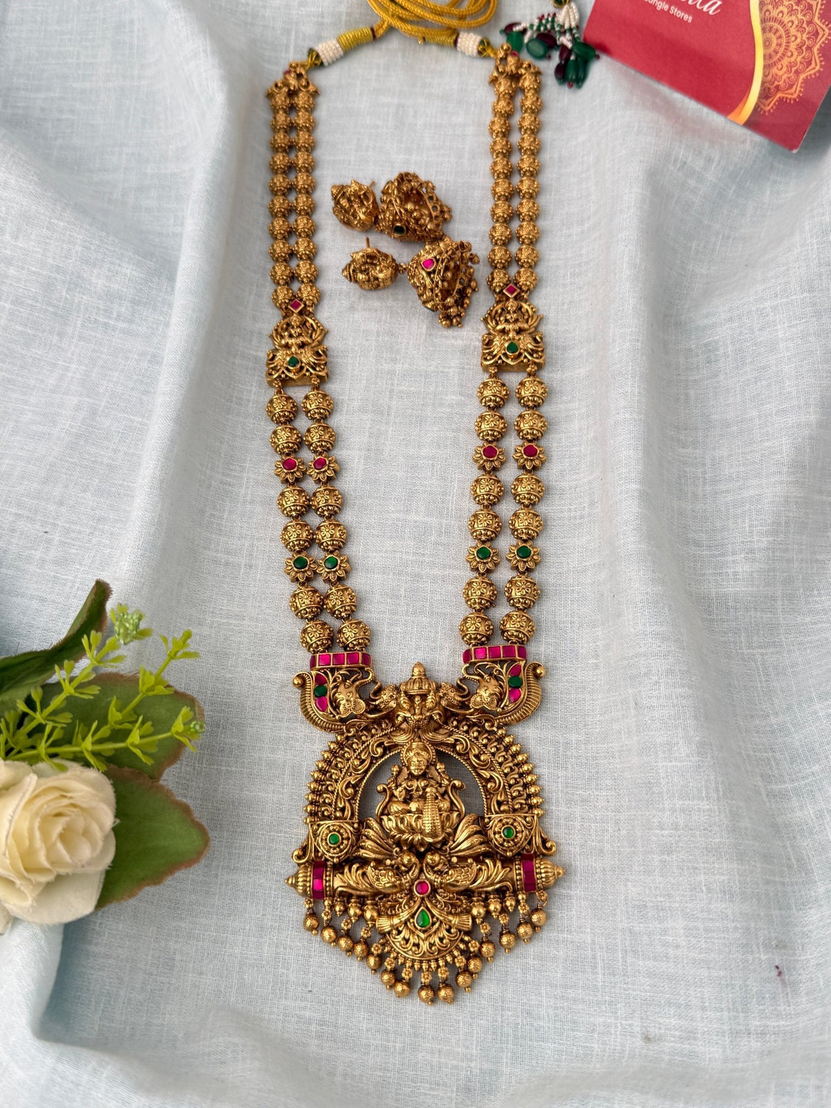 Antique Beads Layered Necklace Grand Lakshmi Pendant Luxurious Long Set| N1193 - Mahilas