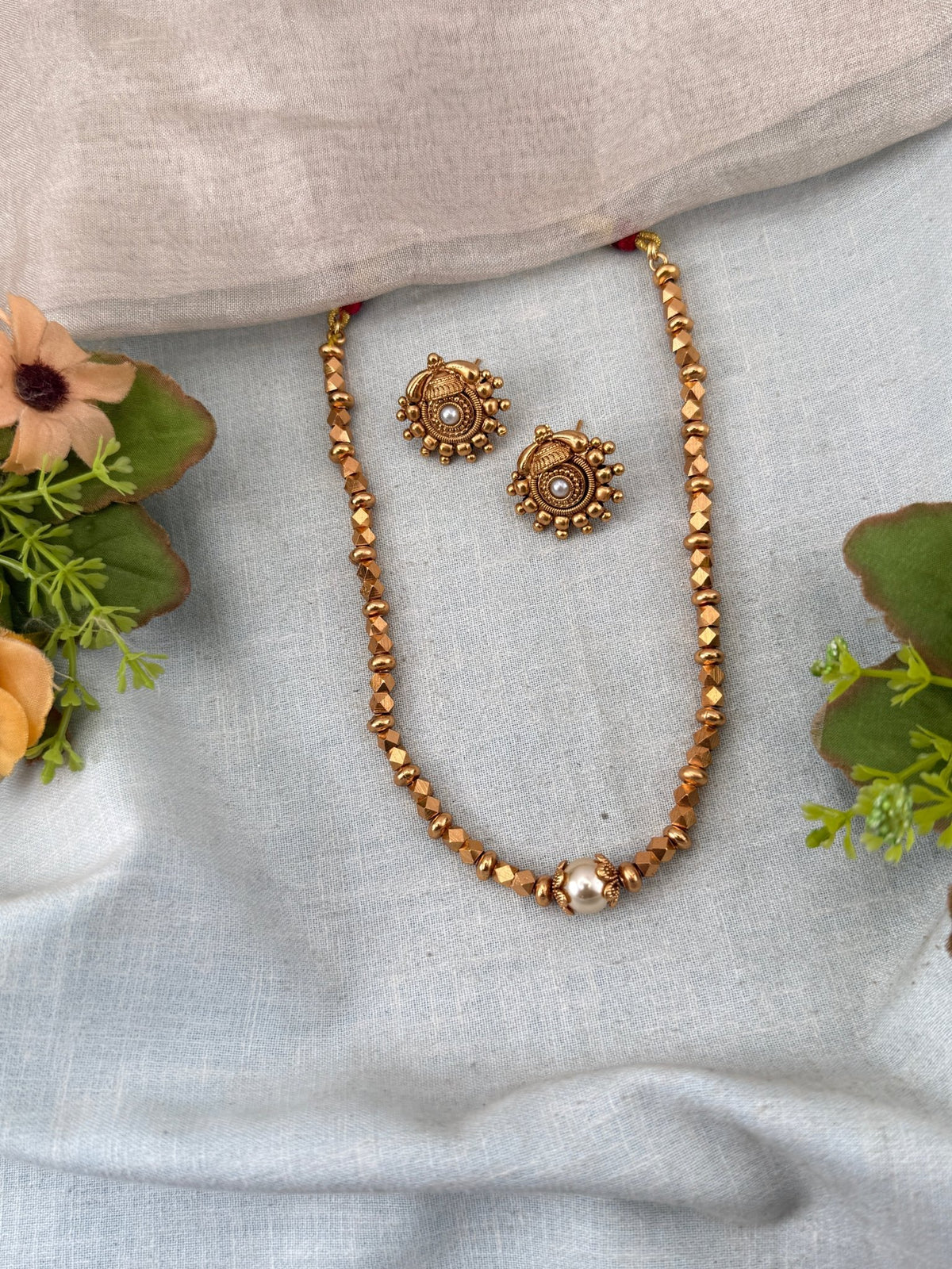 Antique Beads Mid Long Necklace Set | N0150 - Mahilas