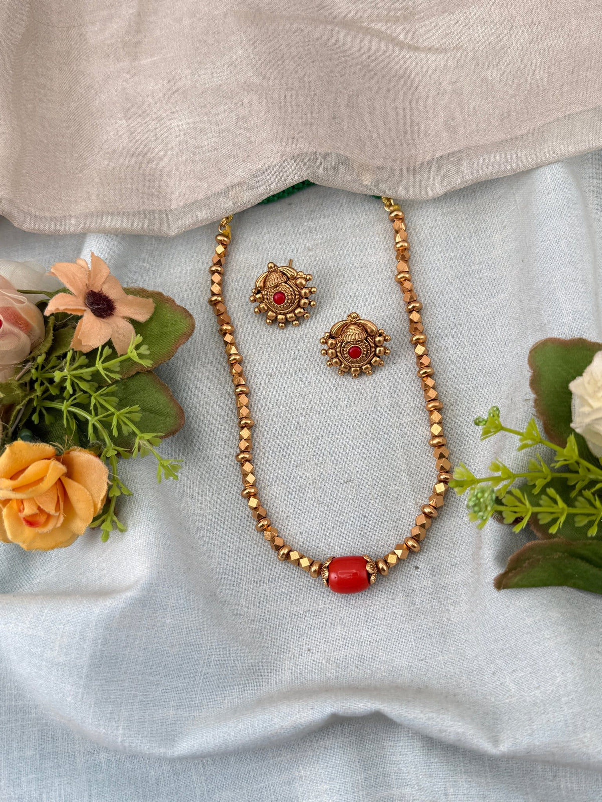 Antique Beads Mid Long Necklace Set | N0181 - Mahilas