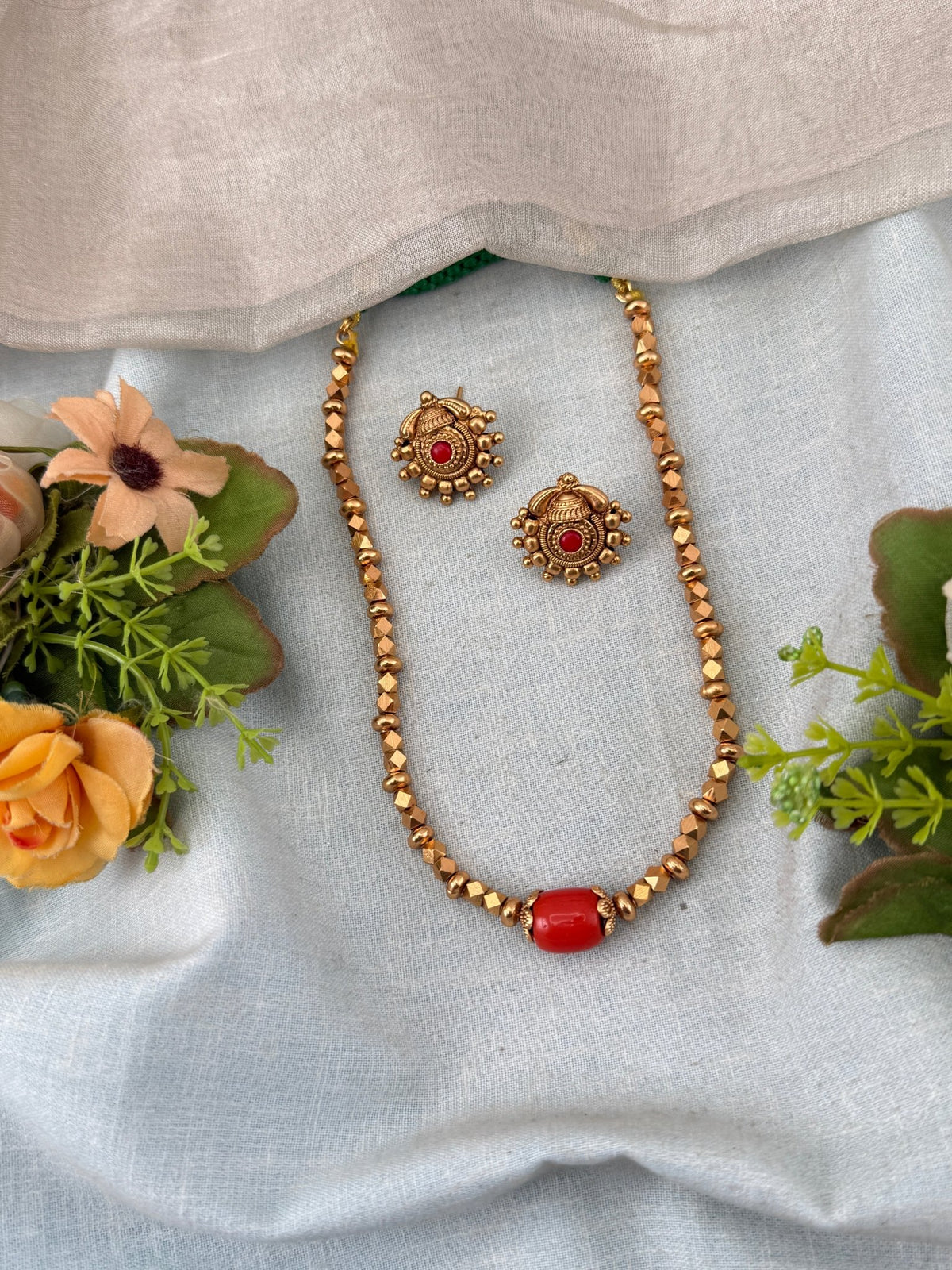 Antique Beads Mid Long Necklace Set | N0181 - Mahilas