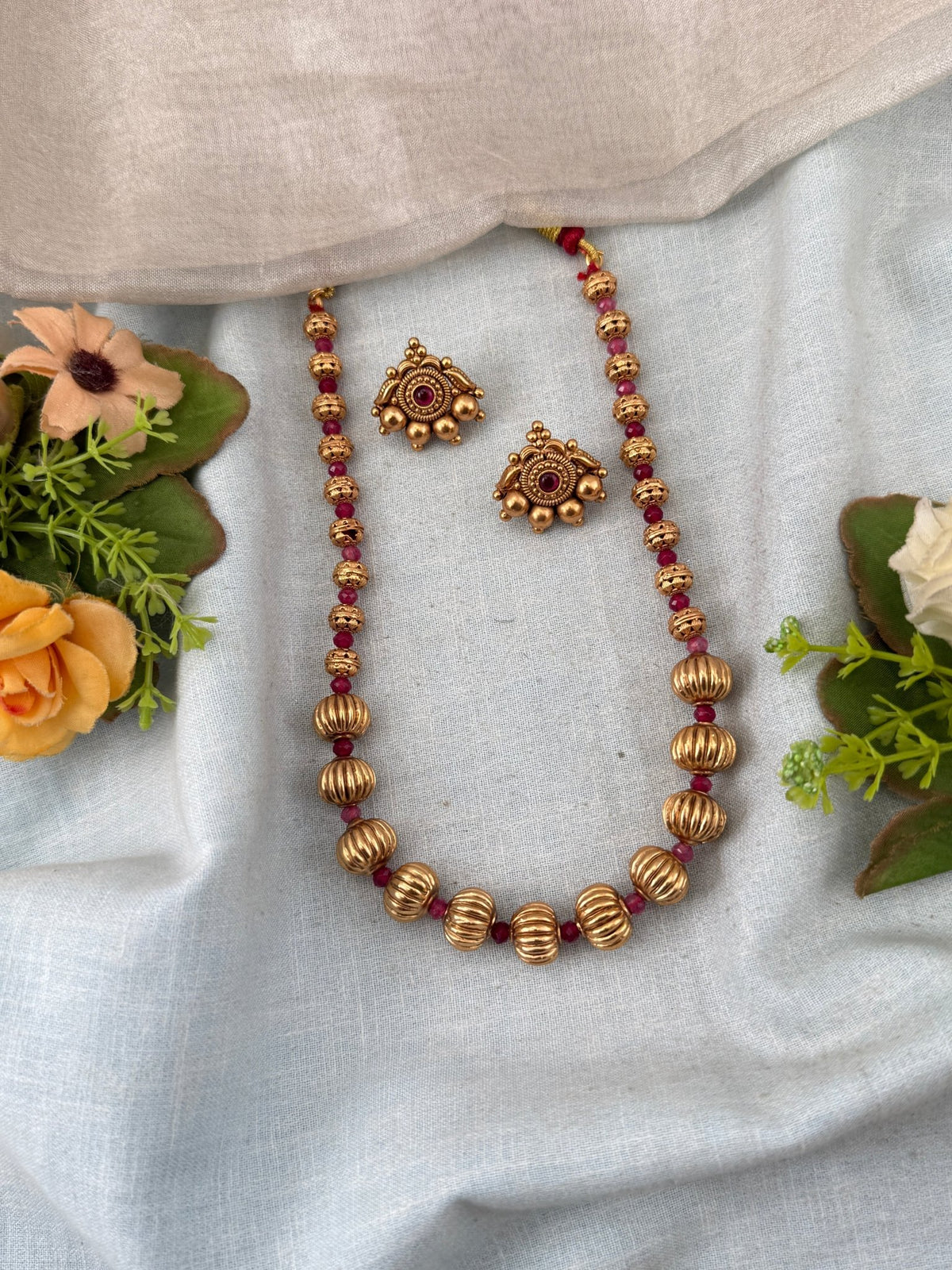 Antique Beads Mid Long Necklace Set | N0188 - Mahilas