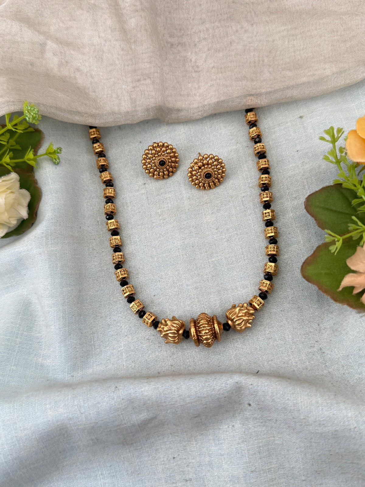 Antique Beads Necklace Mid Long Set | N0172 - Mahilas