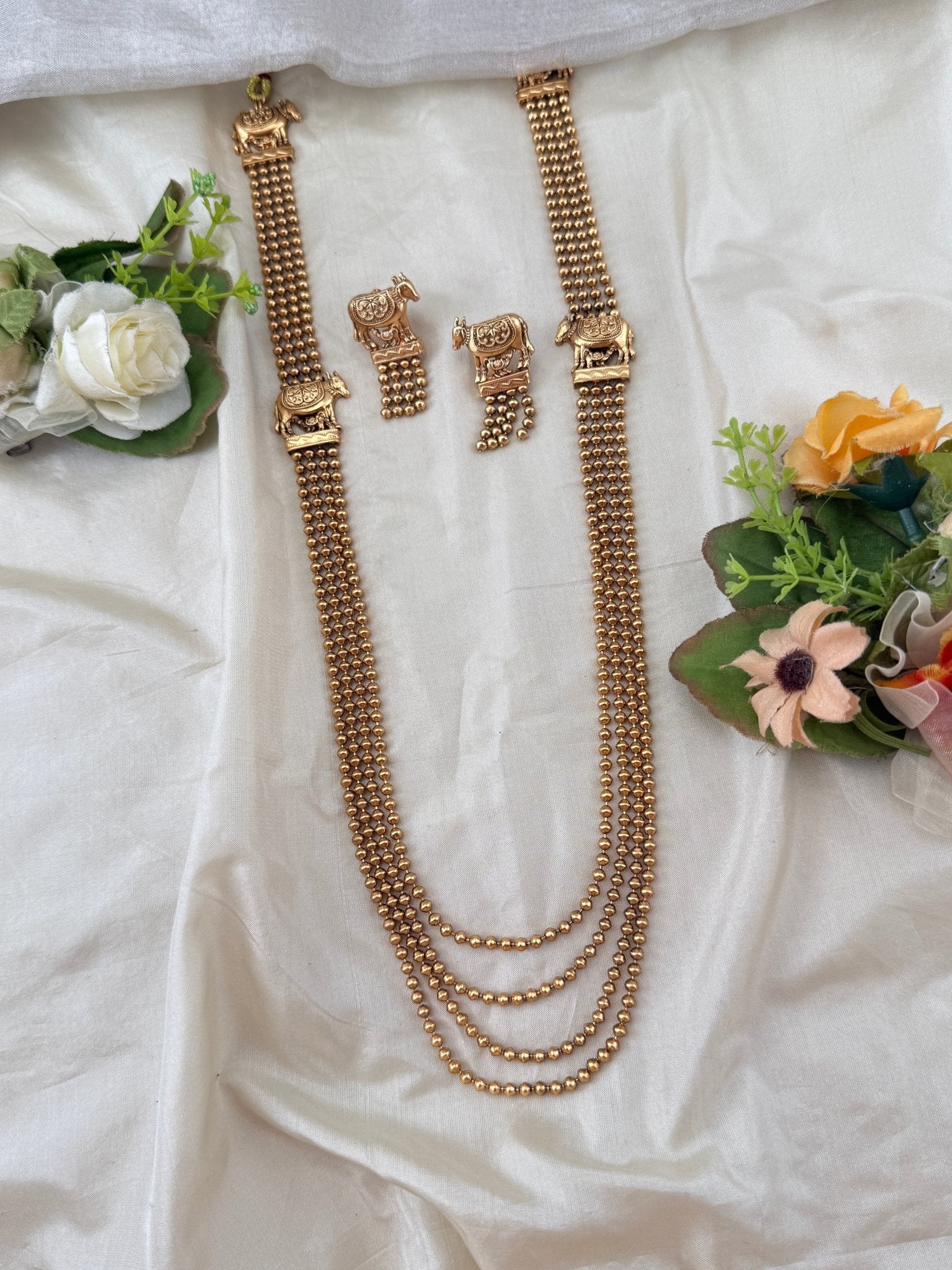 Antique Cow Layered Long Necklace Set | No209 - Mahilas
