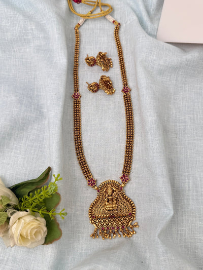 Antique Designer Necklace Lakshmi Pendant Long Set | N0898 - Mahilas