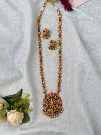 Antique Designer Necklace Lakshmi Pendant Long Set | N1071 - Mahilas