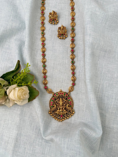 Antique Designer Necklace Lakshmi Pendant Long Set | N1072 - Mahilas