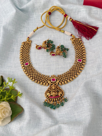 Antique Designer Necklace Lakshmi Pendant Short Set| N1188 - Mahilas
