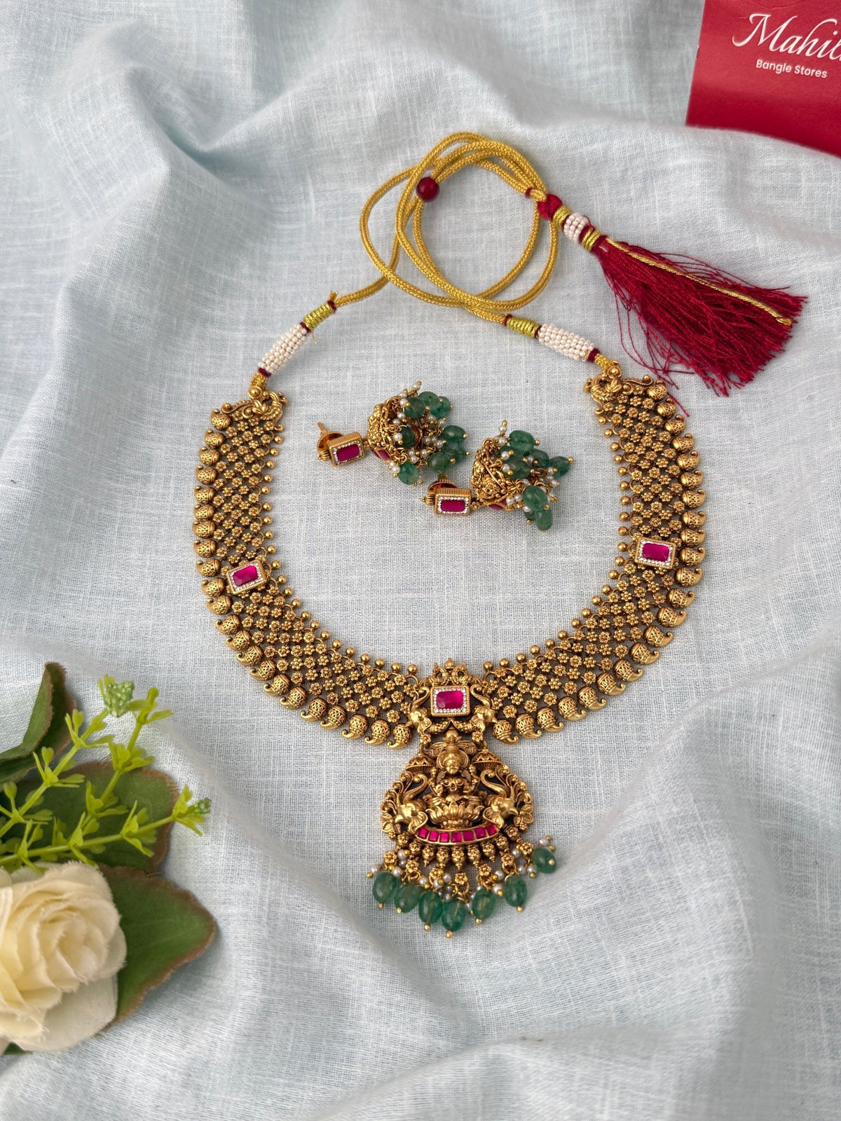 Antique Designer Necklace Lakshmi Pendant Short Set| N1188 - Mahilas