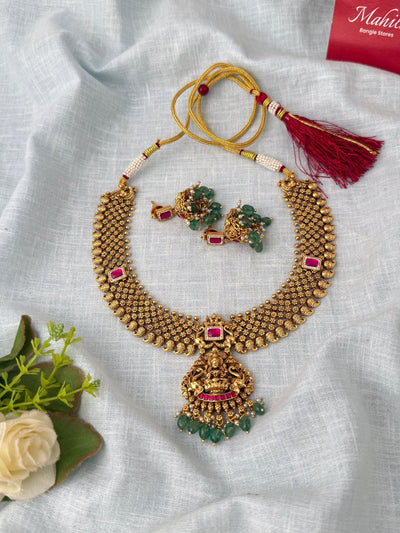 Antique Designer Necklace Lakshmi Pendant Short Set| N1188 - Mahilas