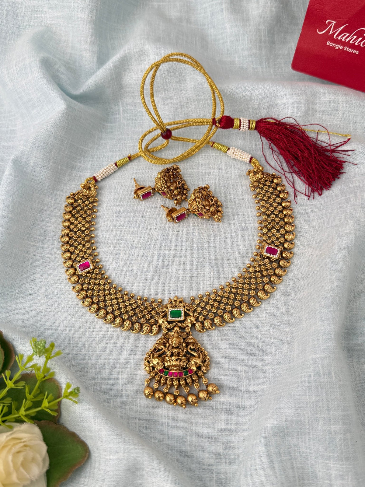 Antique Designer Necklace Lakshmi Pendant Short Set| N1189 - Mahilas