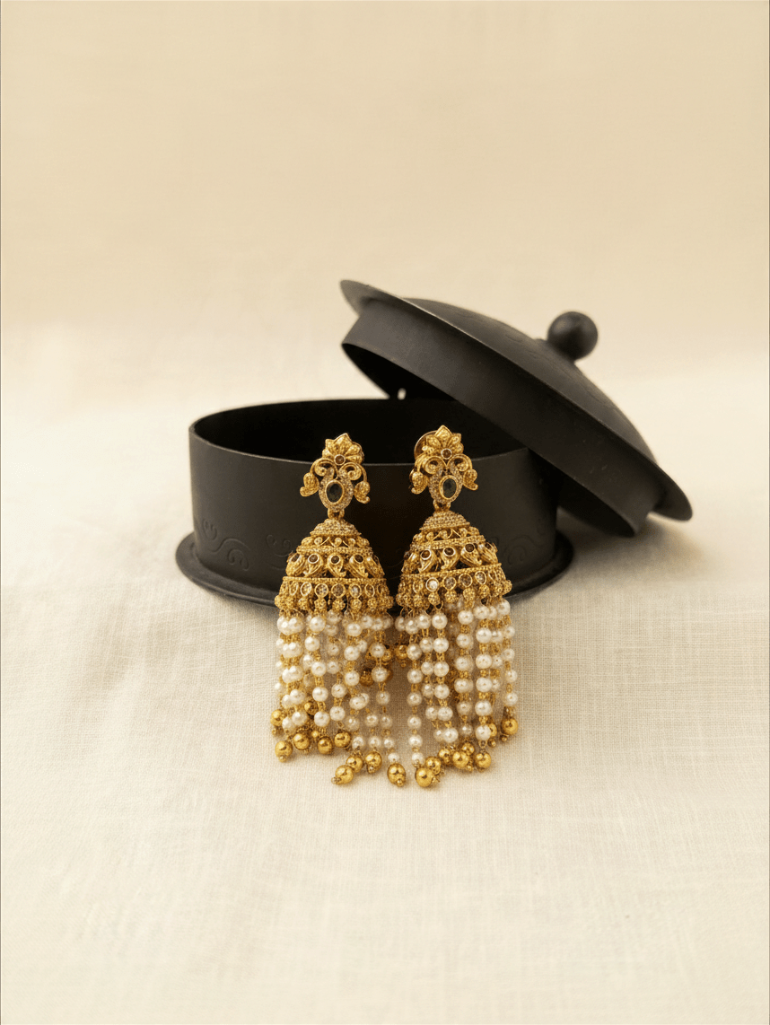 Antique Designer Pearl Jhumka Earrings| E0719 A - Mahilas