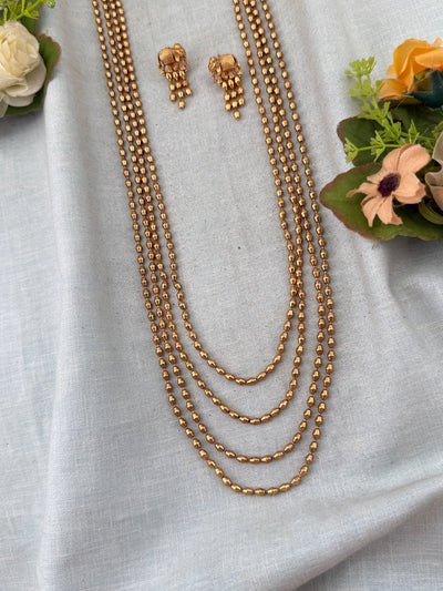 Antique Elephant 4 Layered Long Necklace Set | No200 - Mahilas