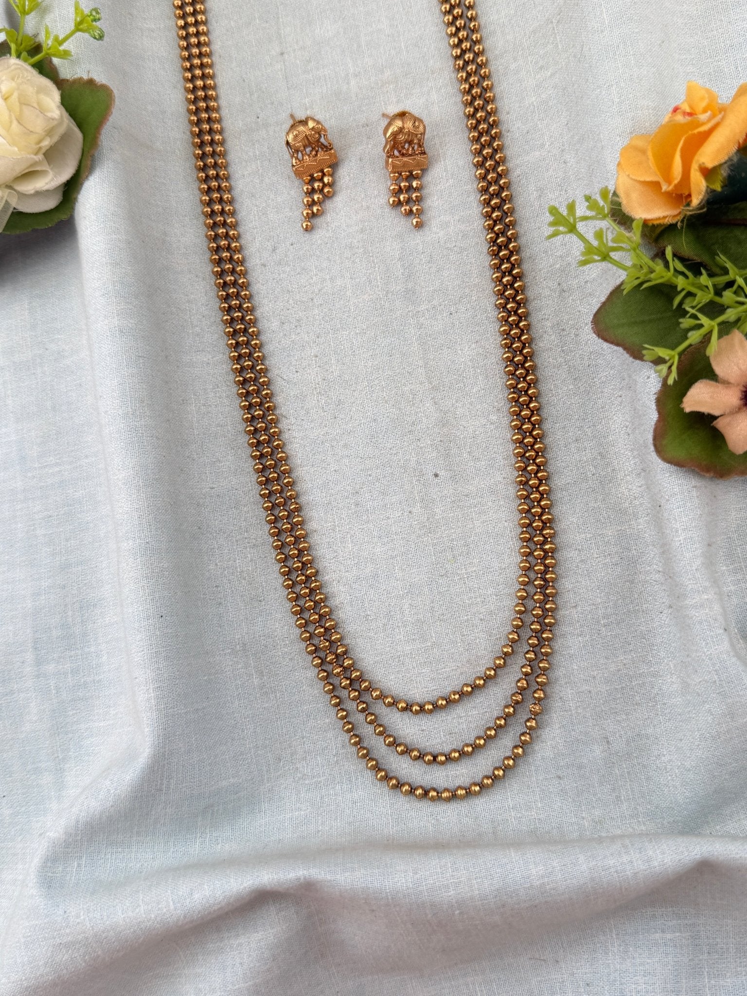 Antique Elephant Layered Long Necklace Set | No160 - Mahilas