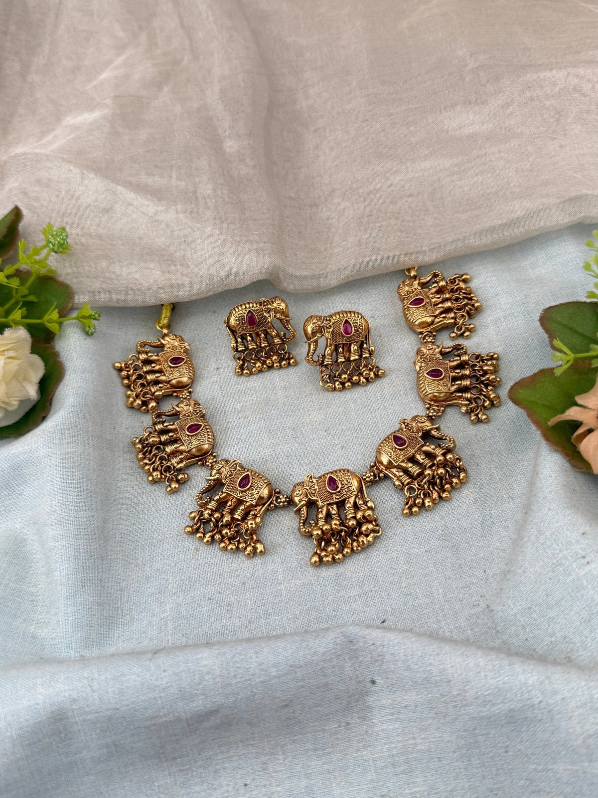 Antique Elephant Necklace Gejje Set | N0249 - Mahilas