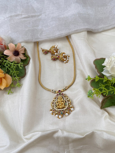Antique Ganapathi Pendant Necklace Set | No327 - Mahilas