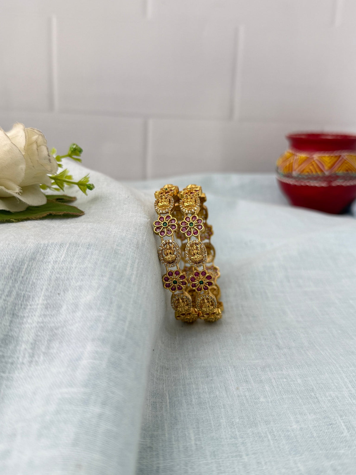Antique Gold Like Lakshmi Bangles |Set Of 2| B0435 - Mahilas