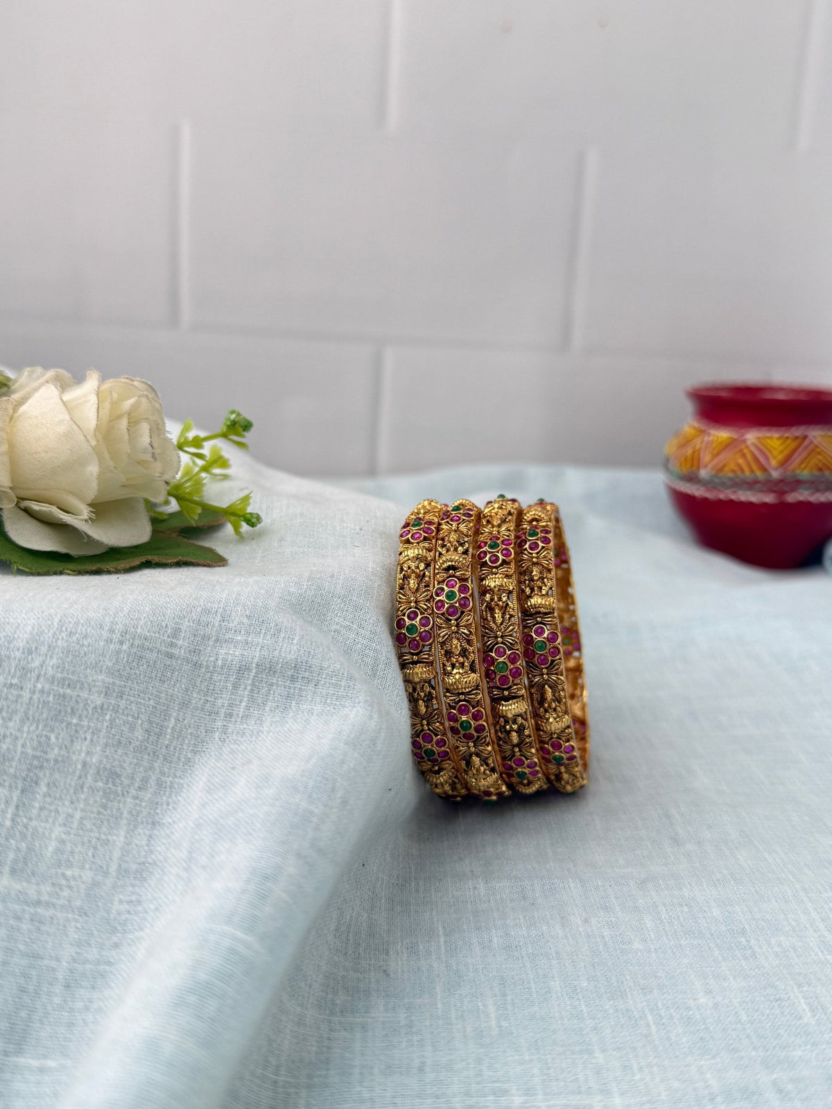 Antique Gold Like Lakshmi Bangles |Set Of 4| B0424 - Mahilas