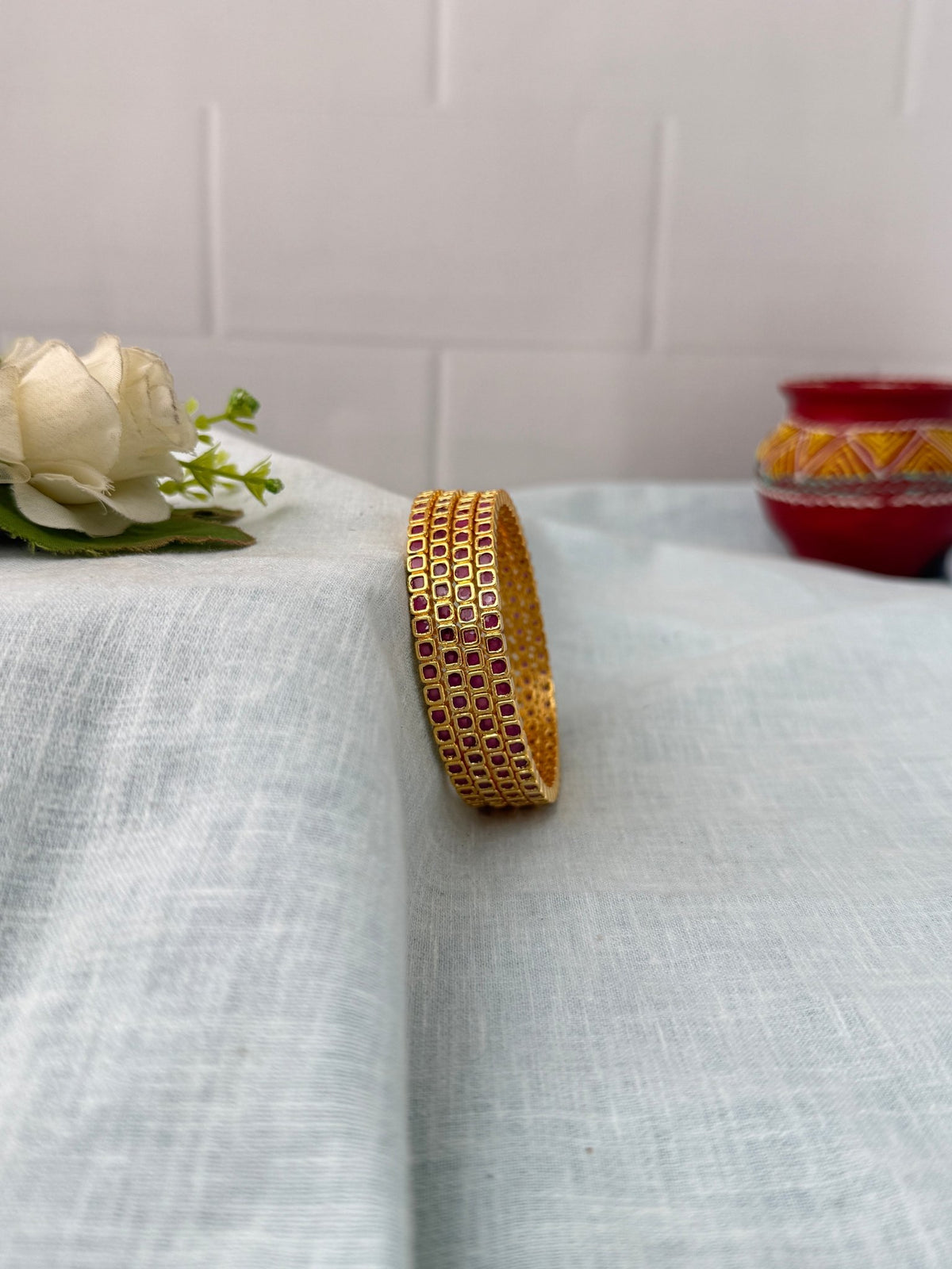 Antique Gold Like Stone Bangles |Set Of 4| B0442 - Mahilas