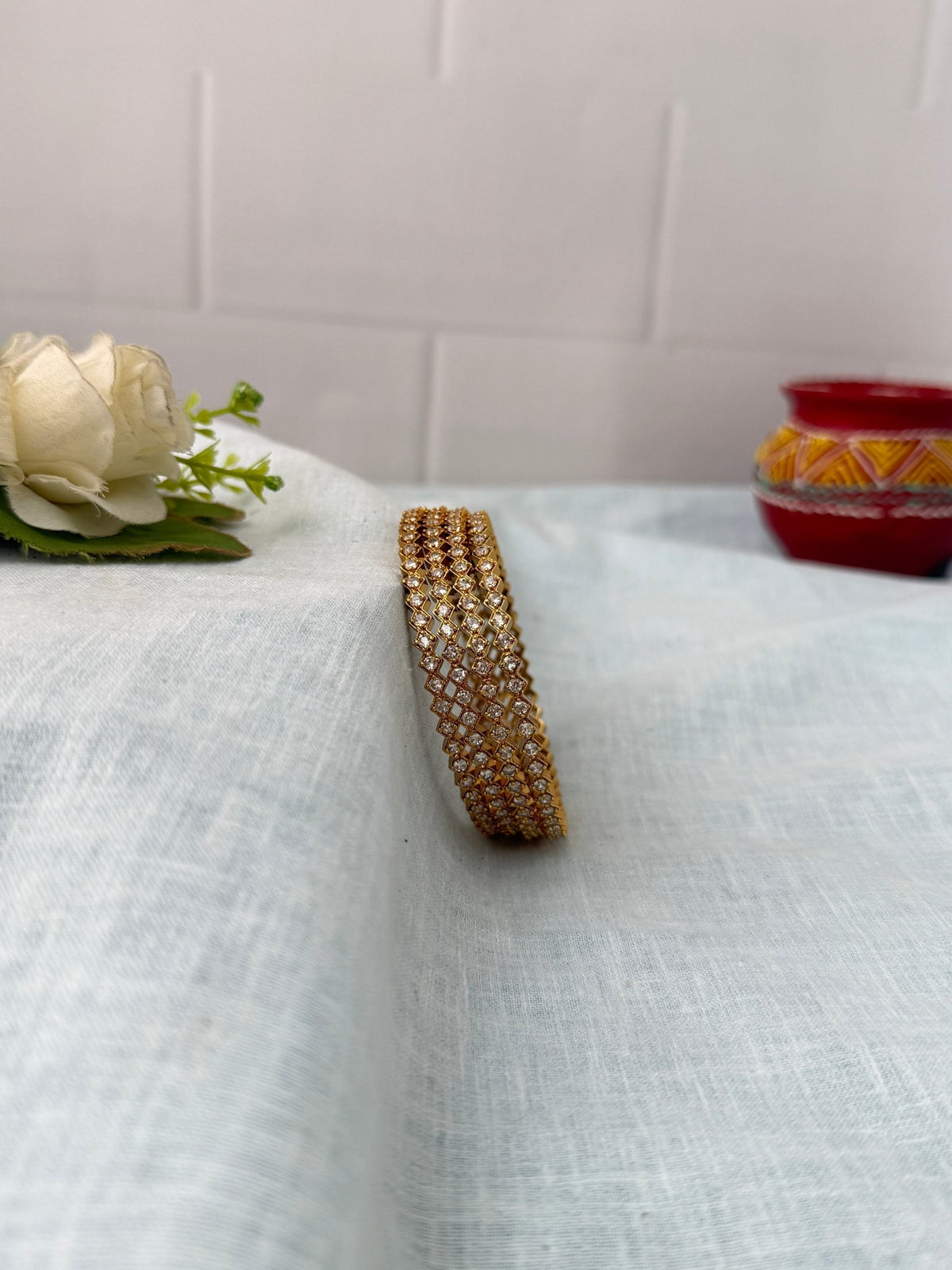 Antique Gold Like Stone Bangles |Set Of 4| B0446 - Mahilas