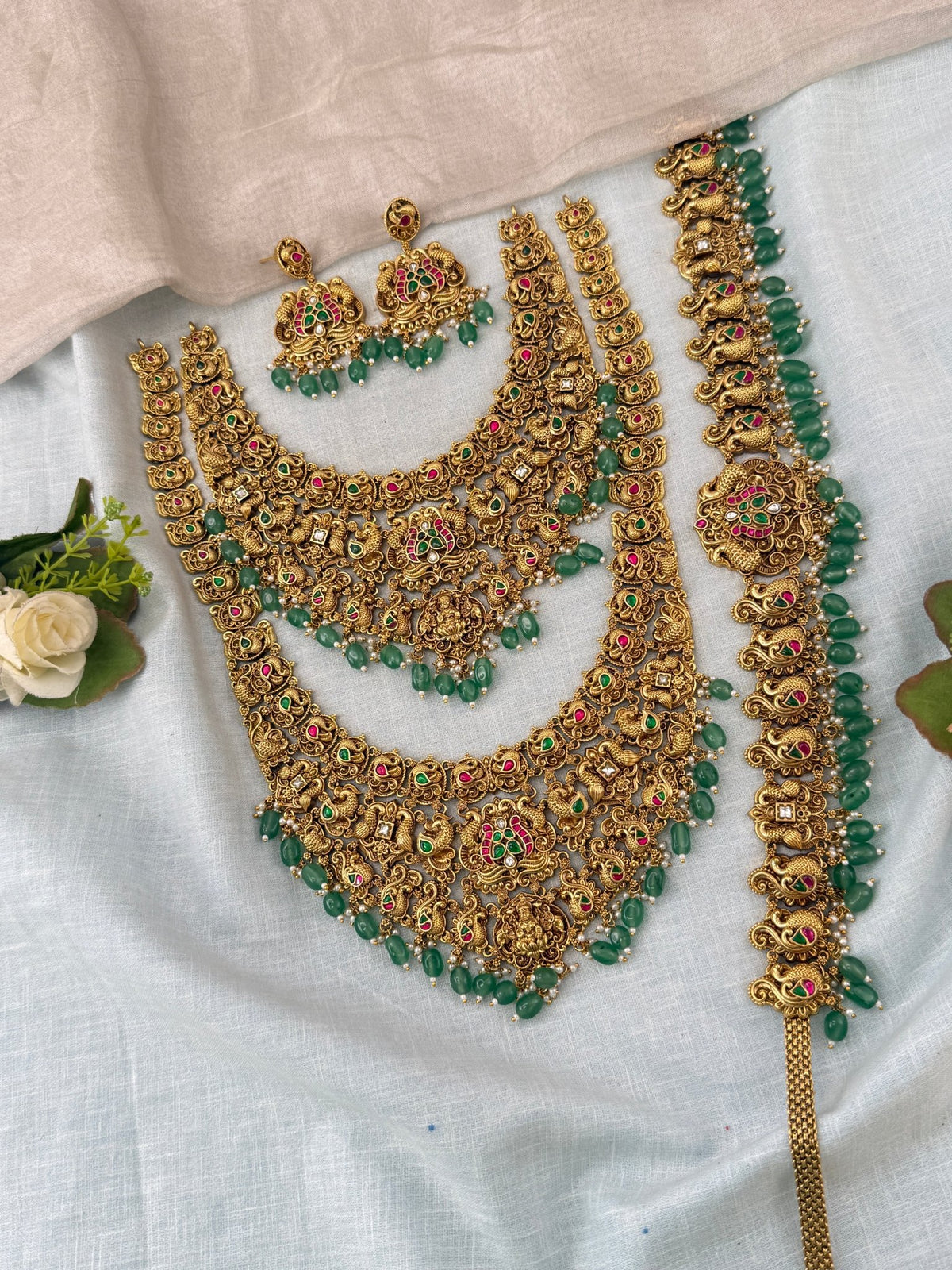 Antique Grand Gaja Lakshmi Jadau Full Bridal Necklace Set | 205 - Mahilas