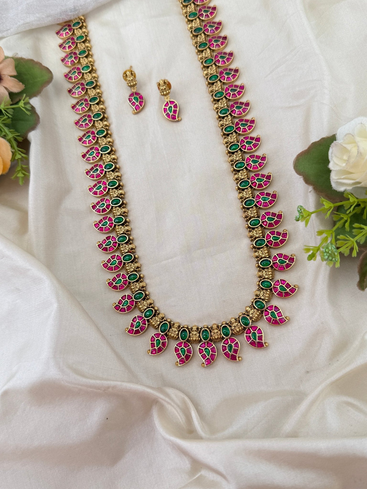 Antique Grand Jadau Kundan Mango Long Necklace Set | 218 - Mahilas