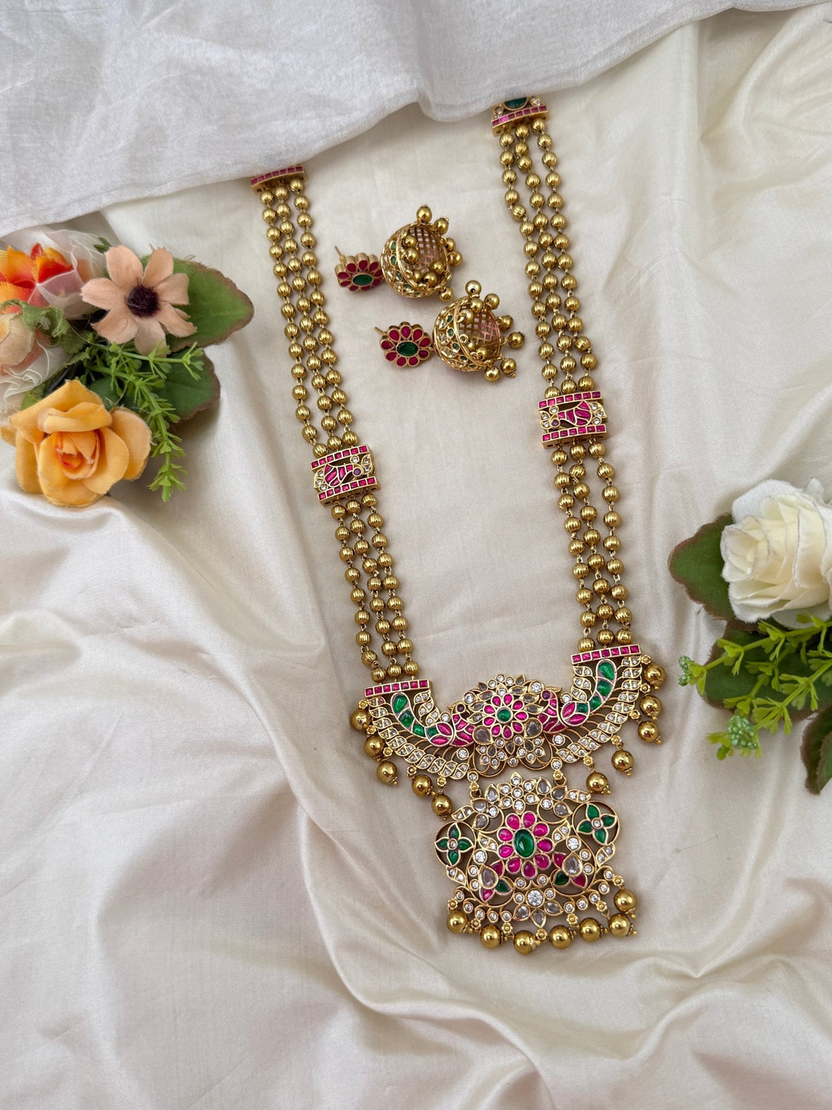 Antique Grand Jadau Kundan Peacock Long Layered Necklace Set | 217 - Mahilas