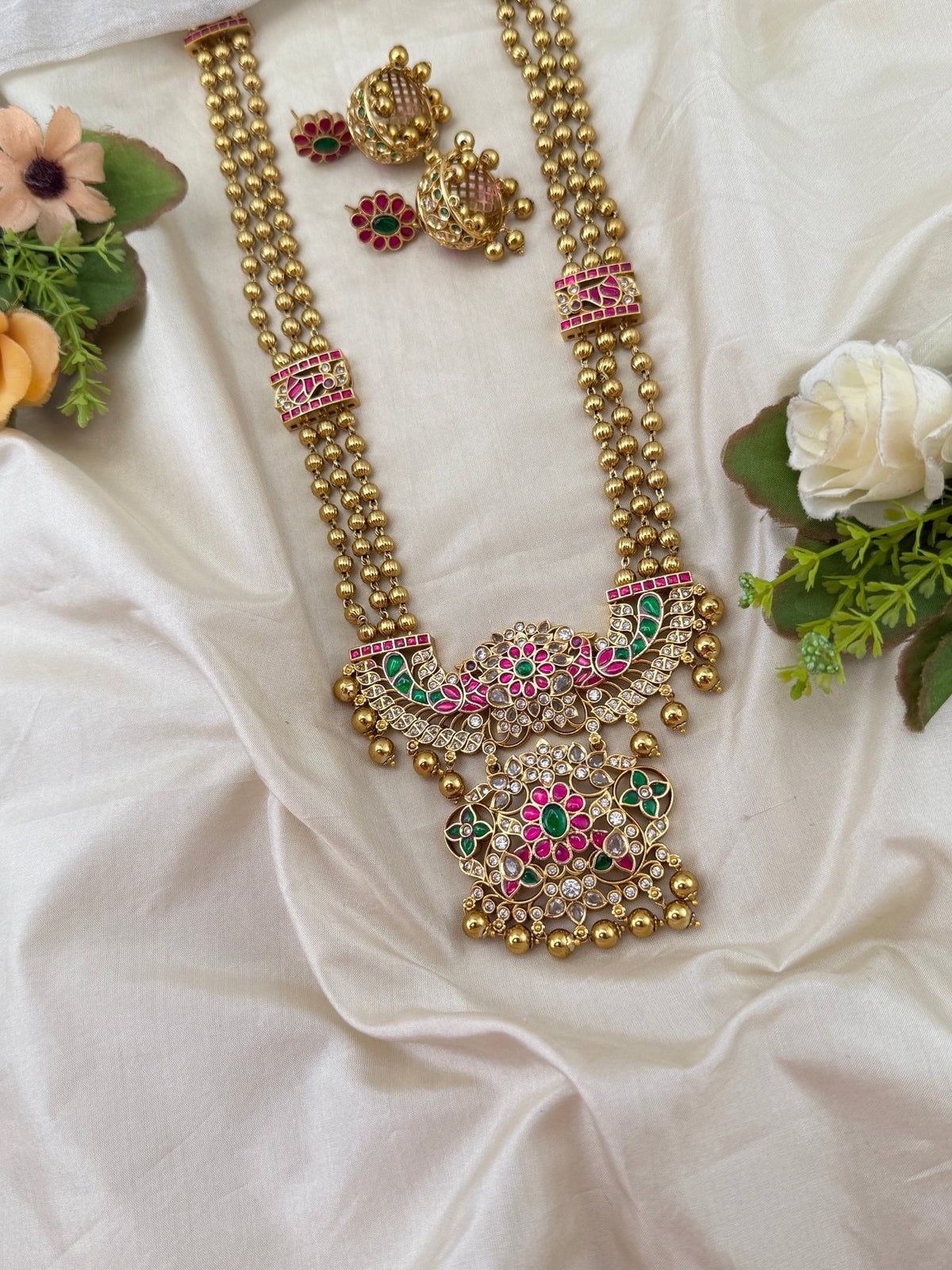 Antique Grand Jadau Kundan Peacock Long Layered Necklace Set | 217 - Mahilas