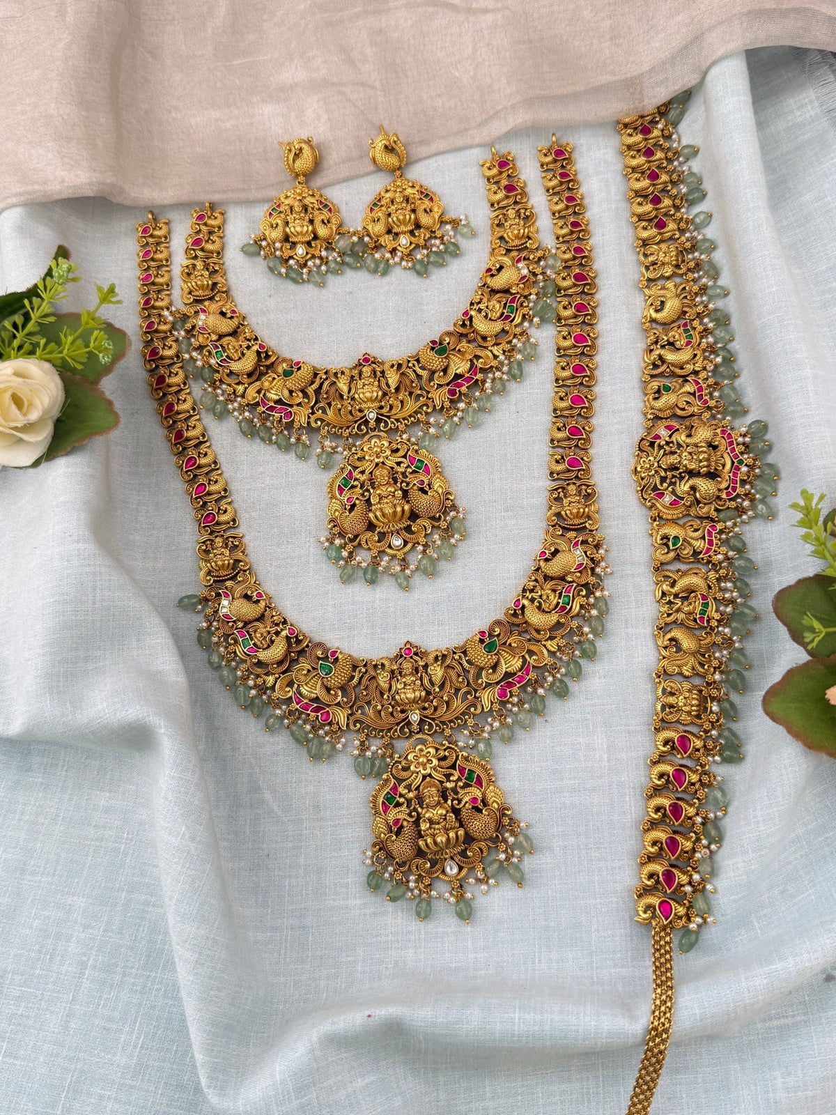 Antique Grand Jadau Lakshmi Full Bridal Necklace Set | 208 - Mahilas