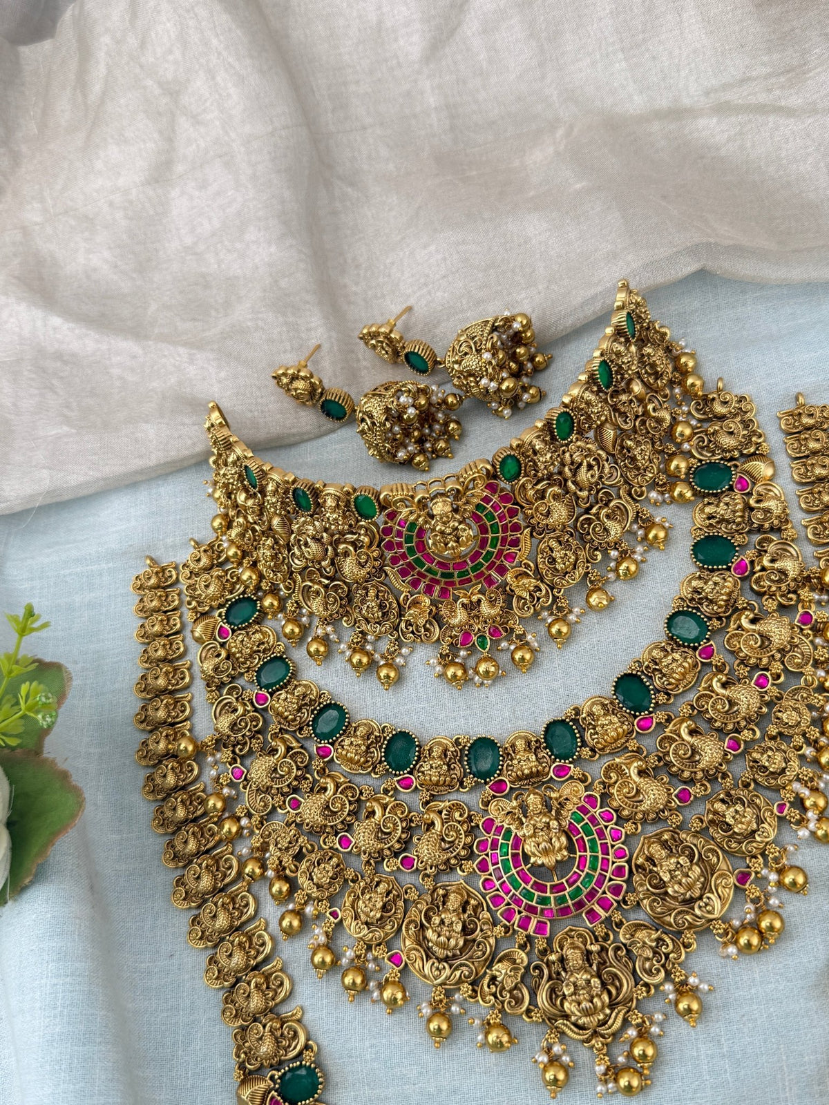Antique Grand Jadau Lakshmi Full Bridal Necklace Set | 211 - Mahilas