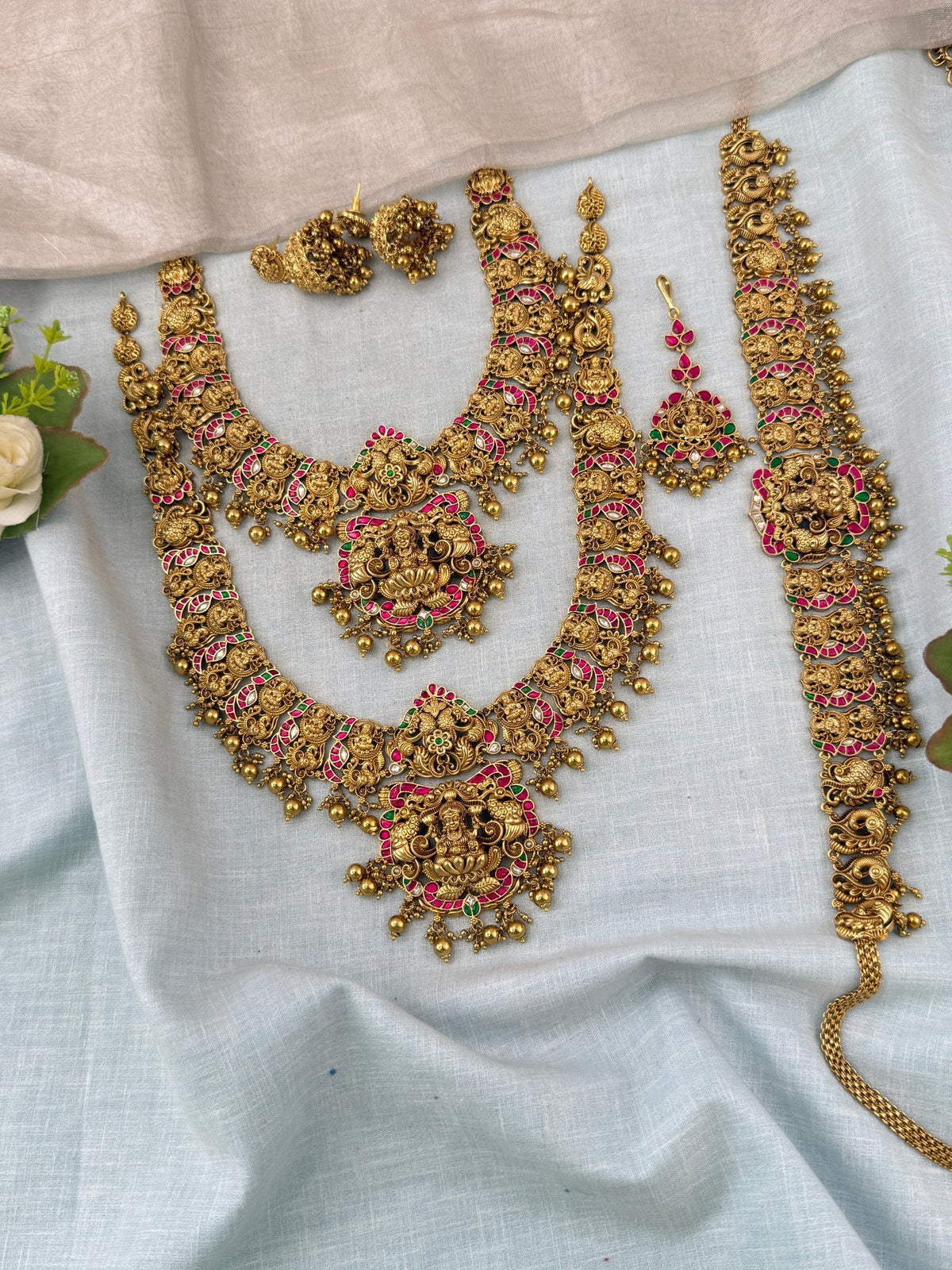 Antique Grand Jadau Lakshmi Peacock Full Bridal Necklace Set | 214 - Mahilas