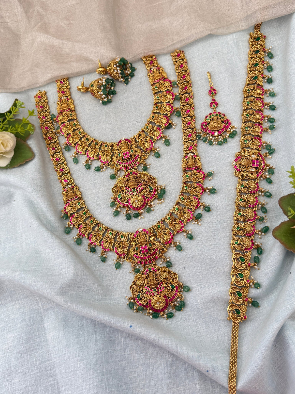 Antique Grand Jadau Lakshmi Peacock Full Bridal Necklace Set | 215 - Mahilas