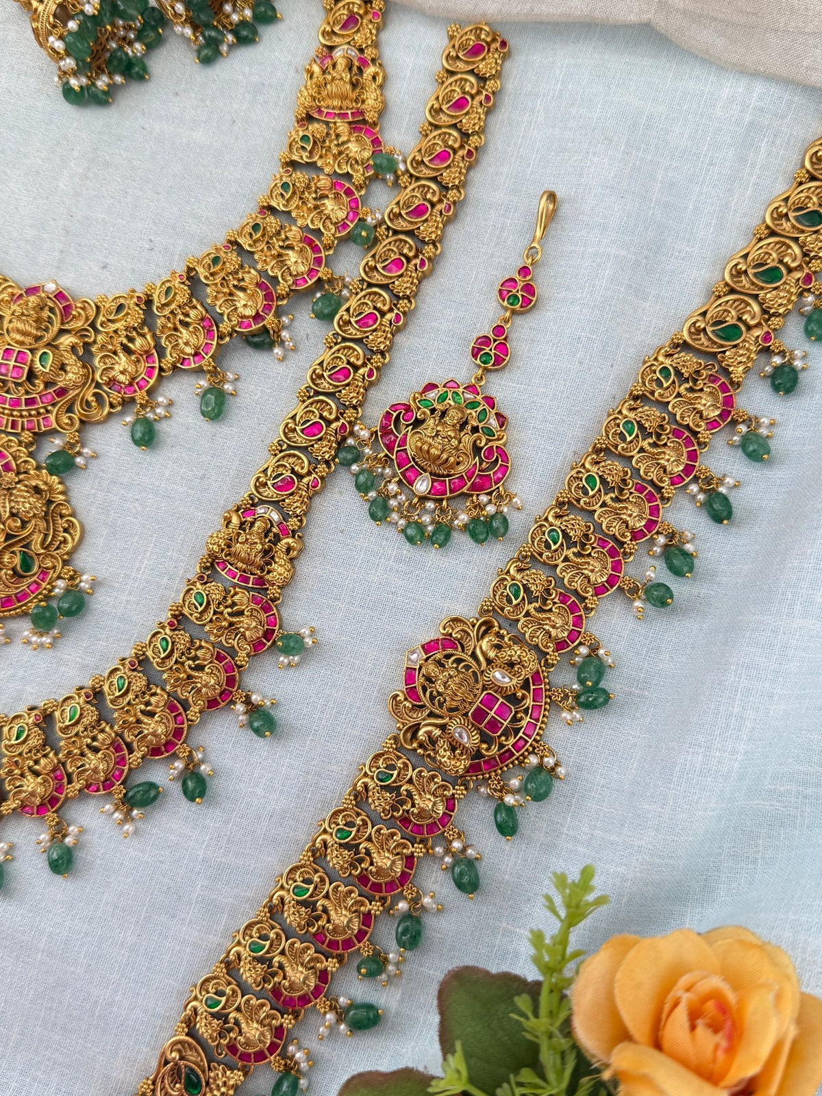 Antique Grand Jadau Lakshmi Peacock Full Bridal Necklace Set | 215 - Mahilas