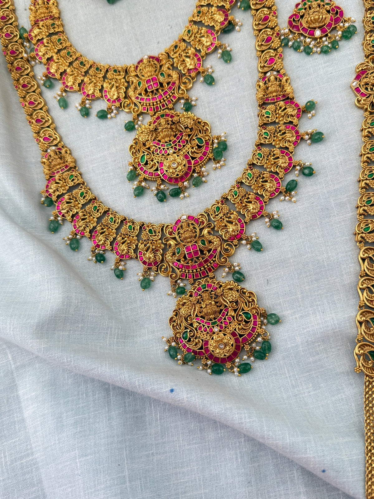 Antique Grand Jadau Lakshmi Peacock Full Bridal Necklace Set | 215 - Mahilas