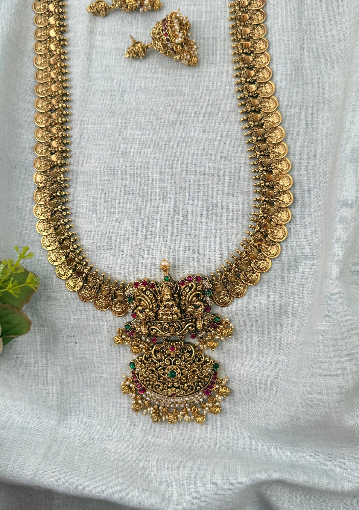 Antique Grand Kaasu Necklace Lakshmi Pendant Long Set| N1312 - Mahilas