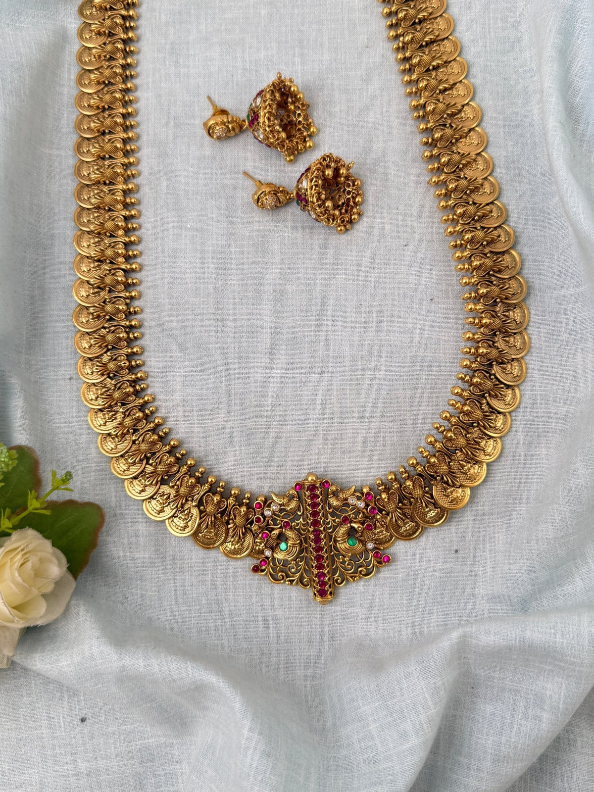 Antique Grand Lakshmi Kaasu Necklace Premium Long Set | N1020 - Mahilas