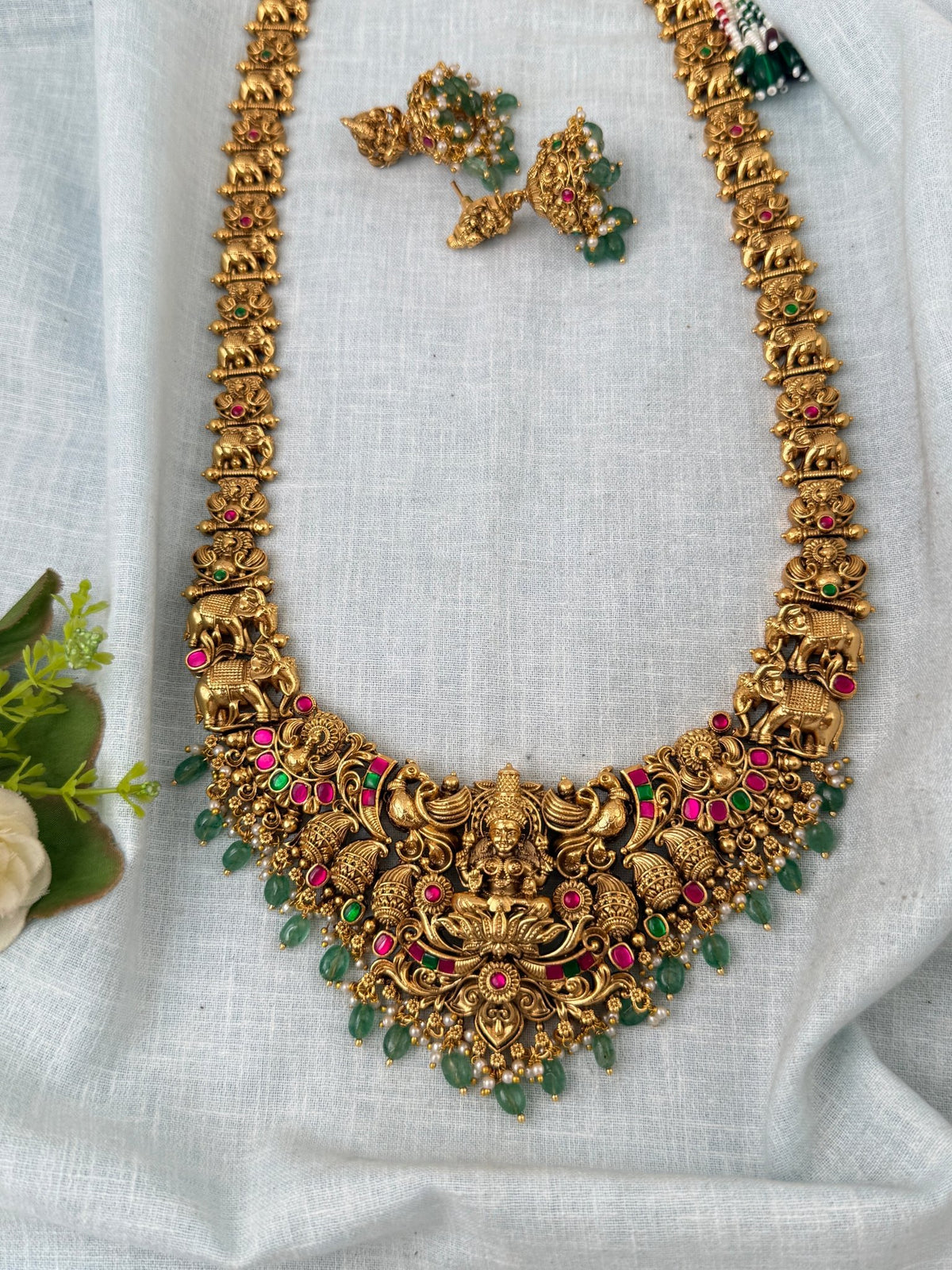 Antique Grand Lakshmi Necklace Premium Long Set | N1110 - Mahilas