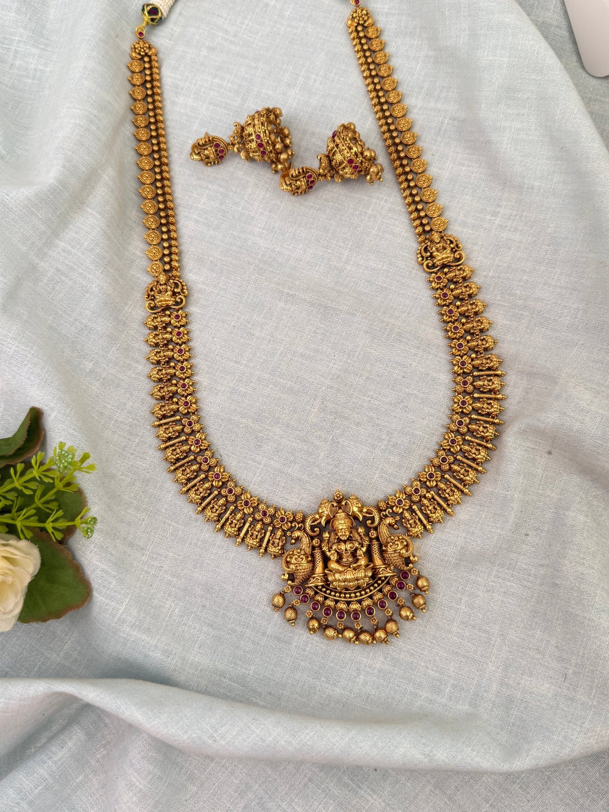 Antique Grand Necklace Lakshmi Pendant Long Set| N0673 - Mahilas