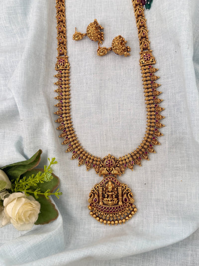 Antique Grand Necklace Lakshmi Pendant Premium Long Set | N0902 - Mahilas