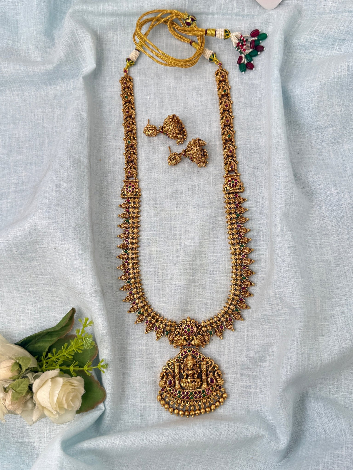 Antique Grand Necklace Lakshmi Pendant Premium Long Set | N0903 - Mahilas