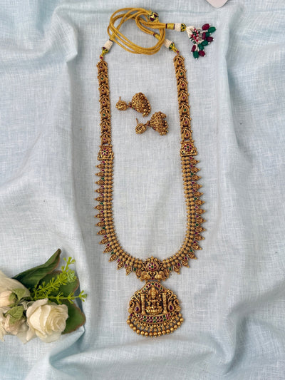 Antique Grand Necklace Lakshmi Pendant Premium Long Set | N0903 - Mahilas