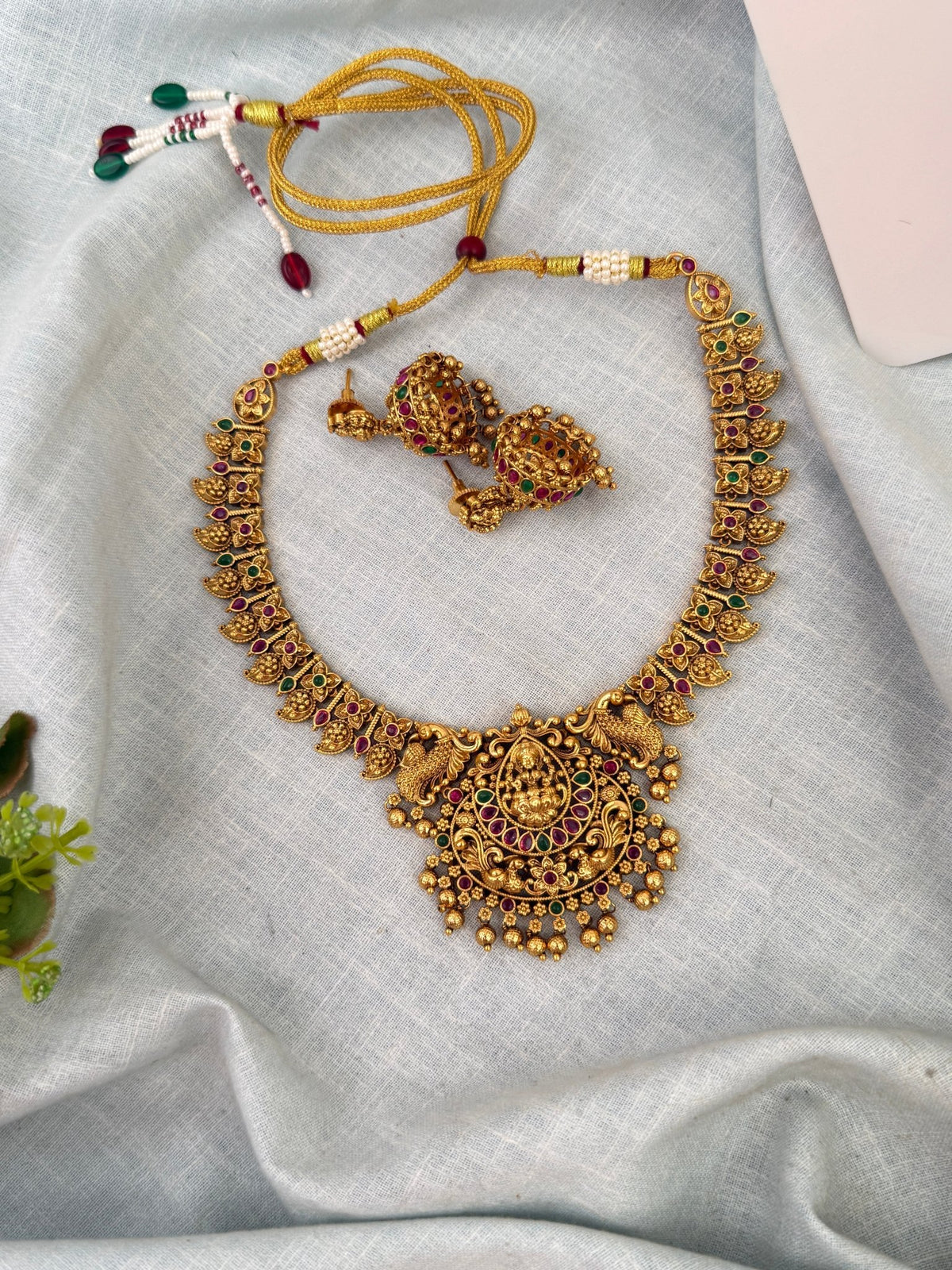 Antique Grand Necklace Lakshmi Pendant Short Set| N0668 - Mahilas