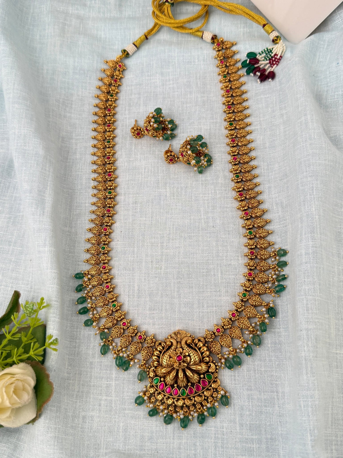 Antique Grand Necklace Peacock Pendant Long Set| N0793 - Mahilas