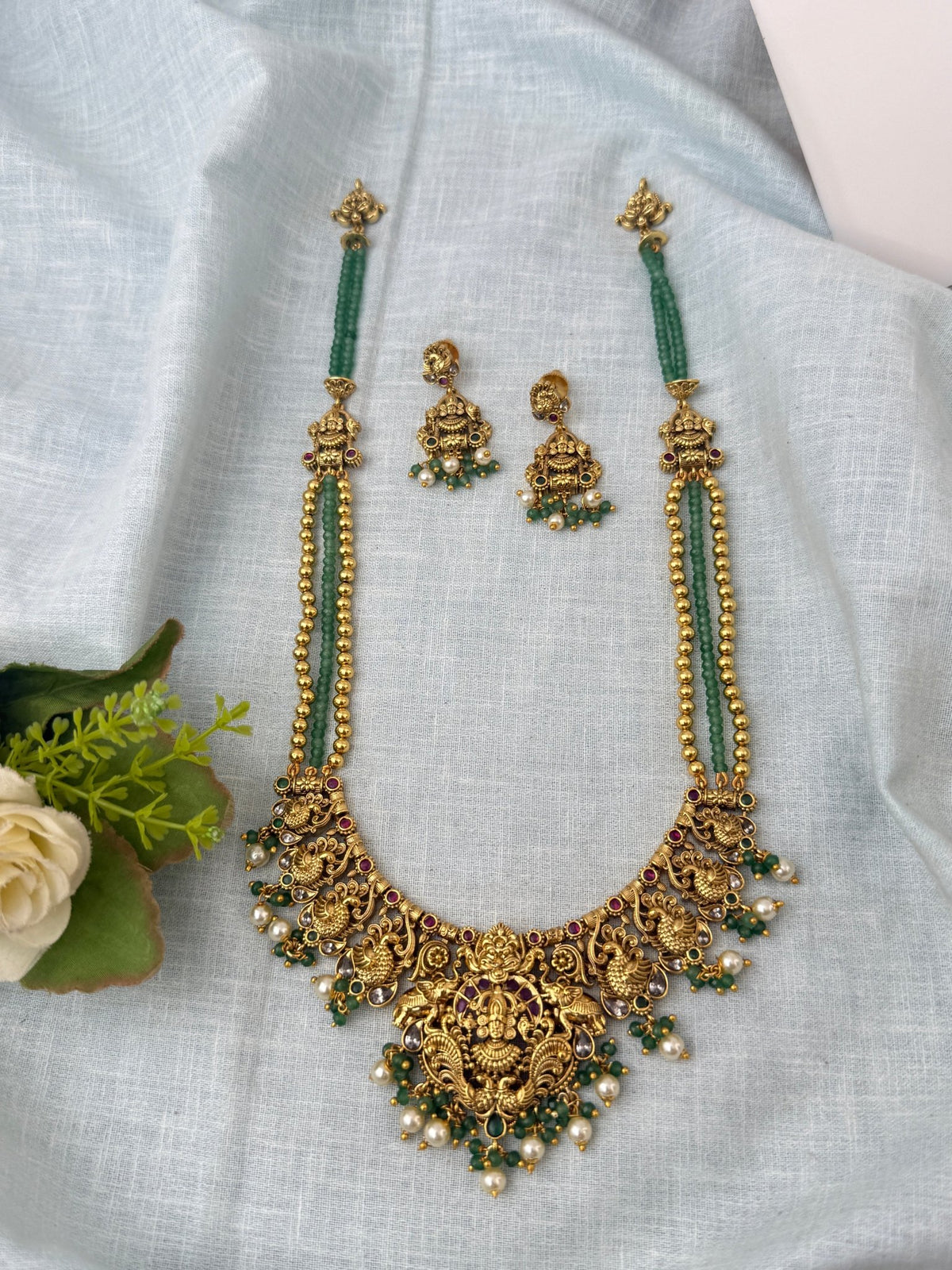 Antique Grand Necklace Srinivasa Pendant Long Set| N1220 - Mahilas