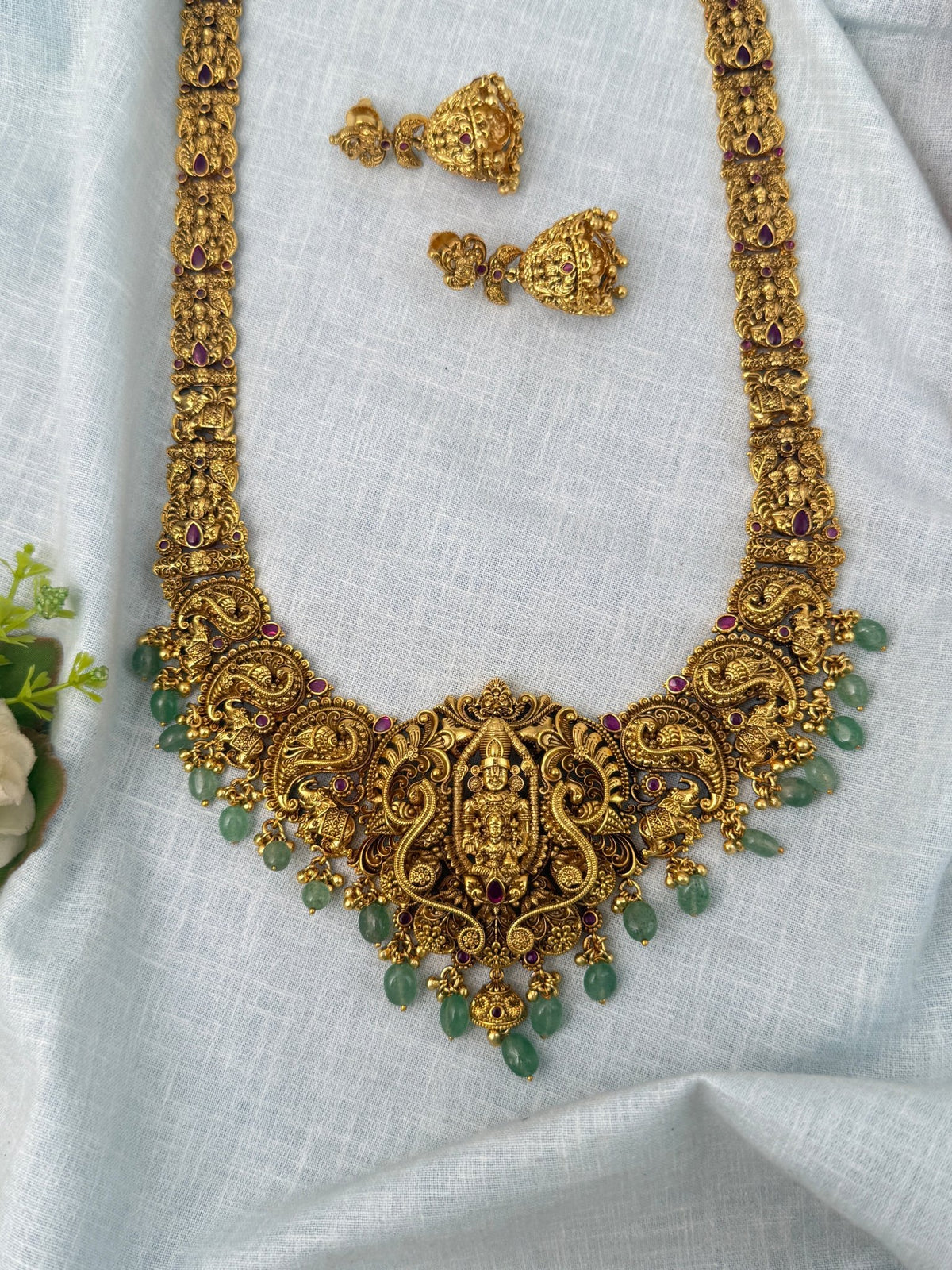 Antique Grand Necklace Venkateshwara Pendant Long Set| N0878 - Mahilas