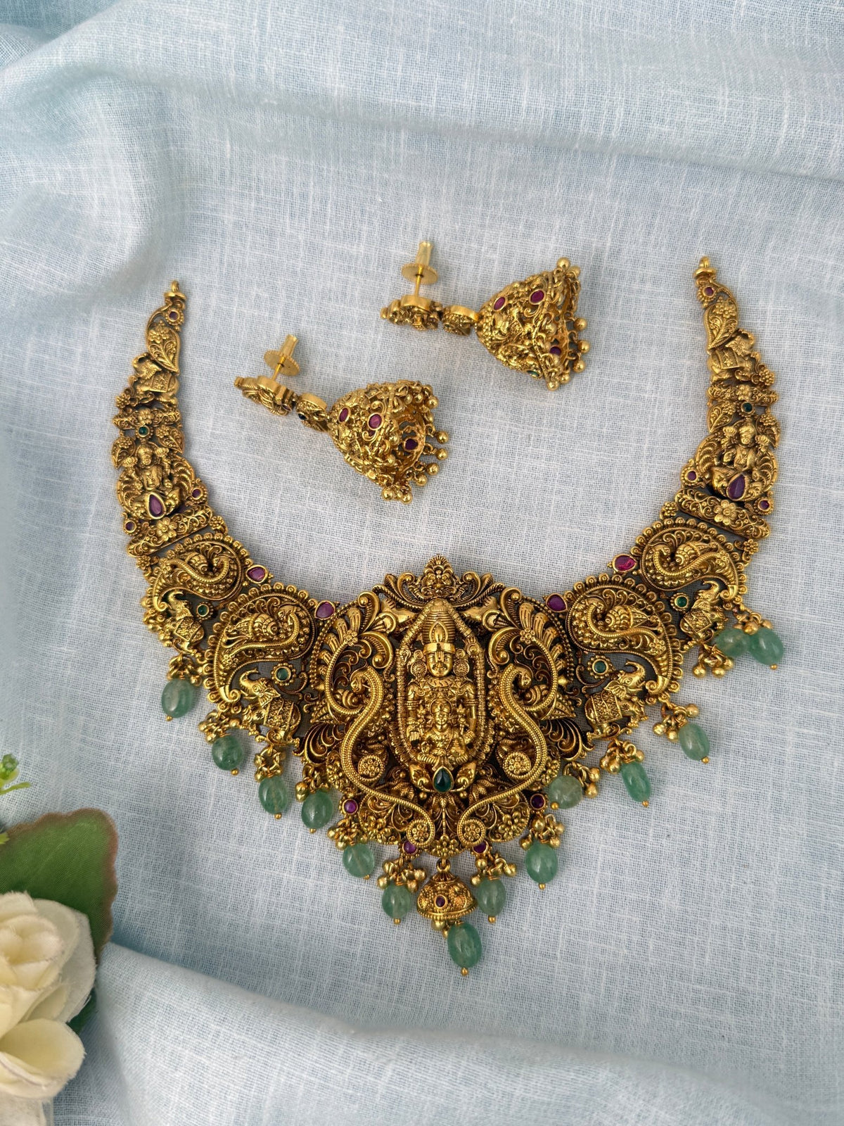 Antique Grand Necklace Venkateshwara Pendant Short Set| N0880 - Mahilas