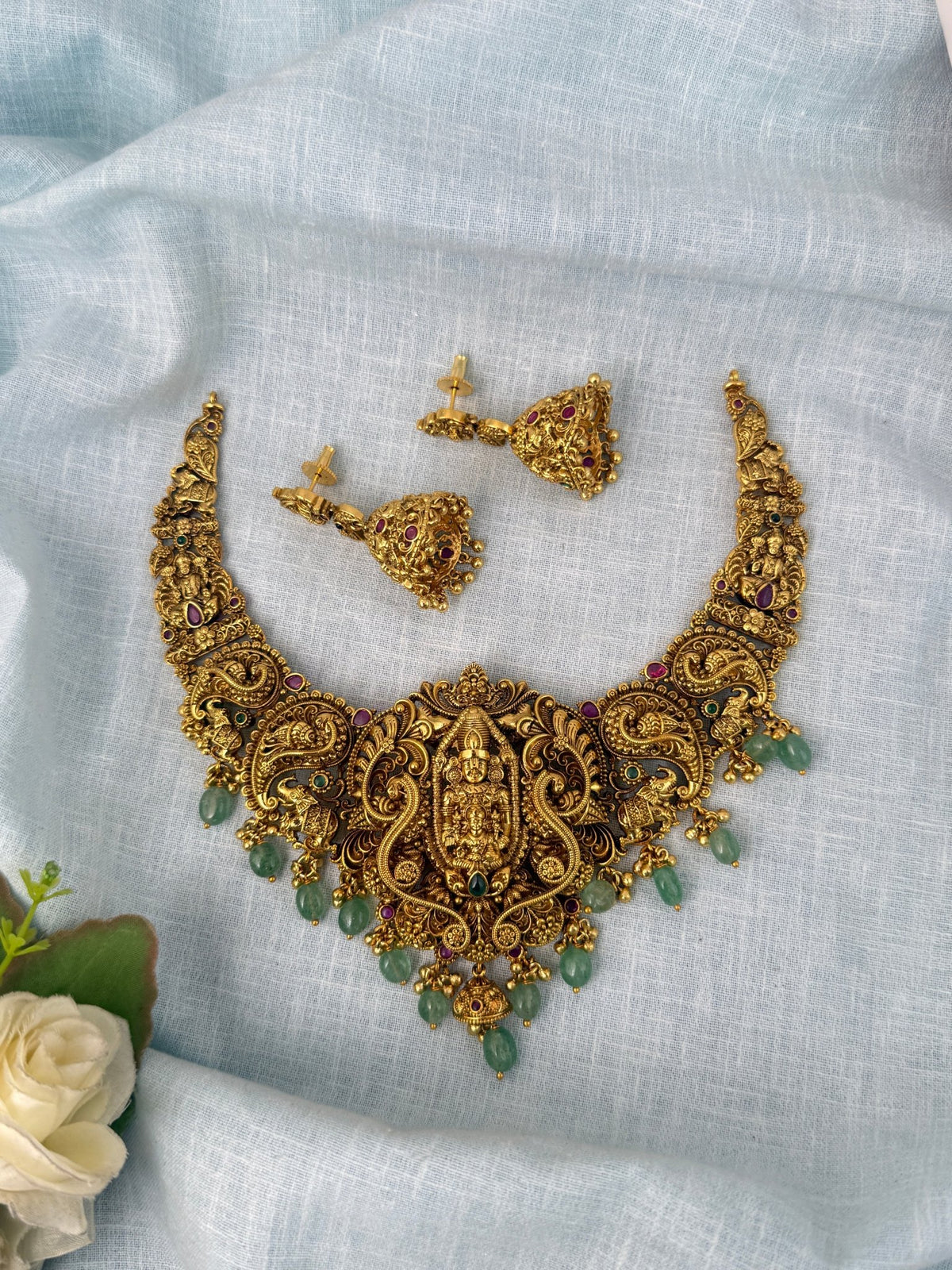 Antique Grand Necklace Venkateshwara Pendant Short Set| N0880 - Mahilas