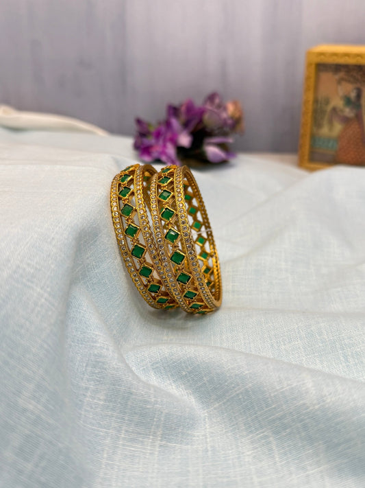 Antique Green Stone Bangles 6880 - Mahilas