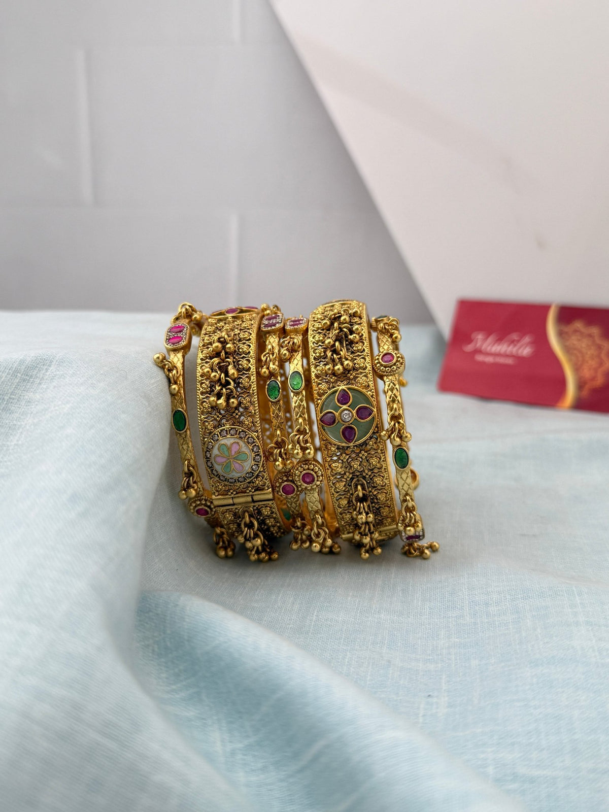 Antique Heritage Jadau Bangles & Kada Bridal Set 0049 (One Set) - Mahilas