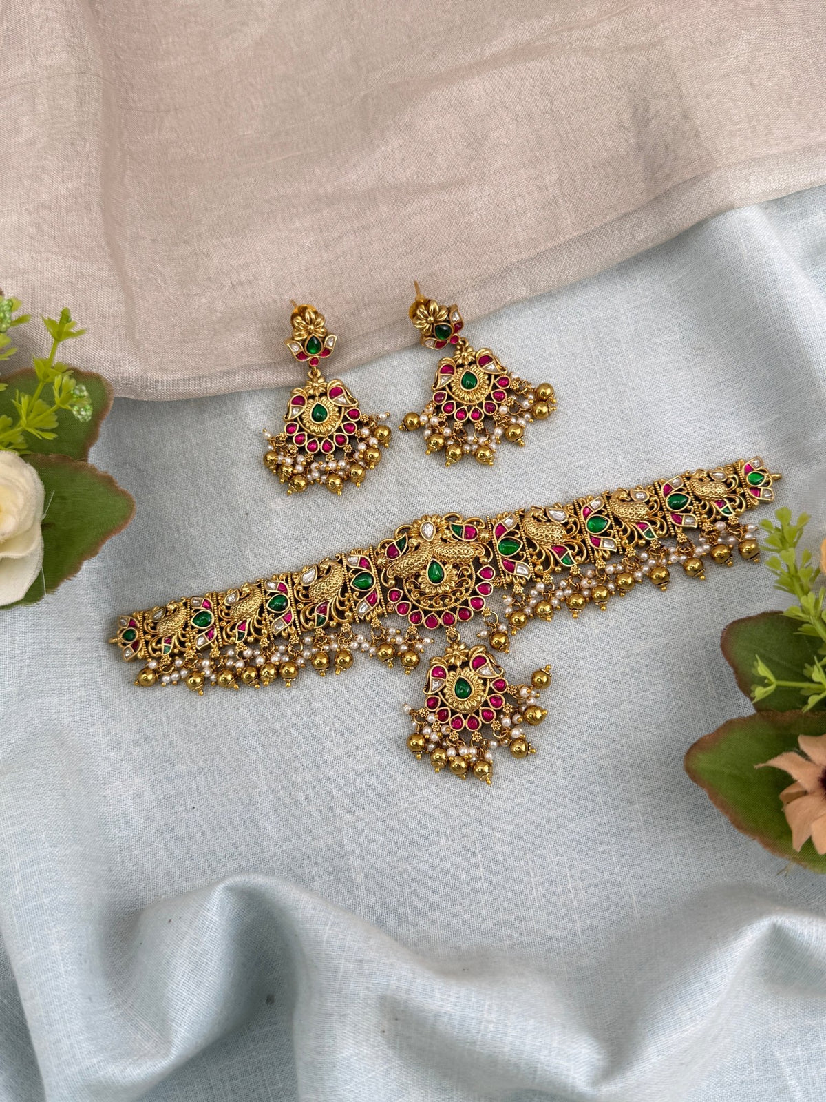 Antique Jadau Kundan Choker Necklace Set | 0121 - Mahilas