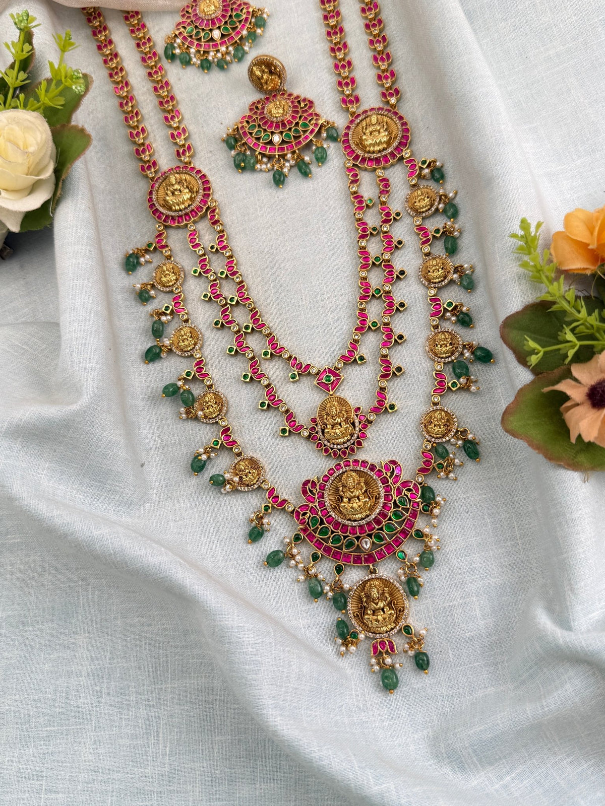 Antique Jadau Kundan Lakshmi Layer Long Necklace Set | 0125 - Mahilas